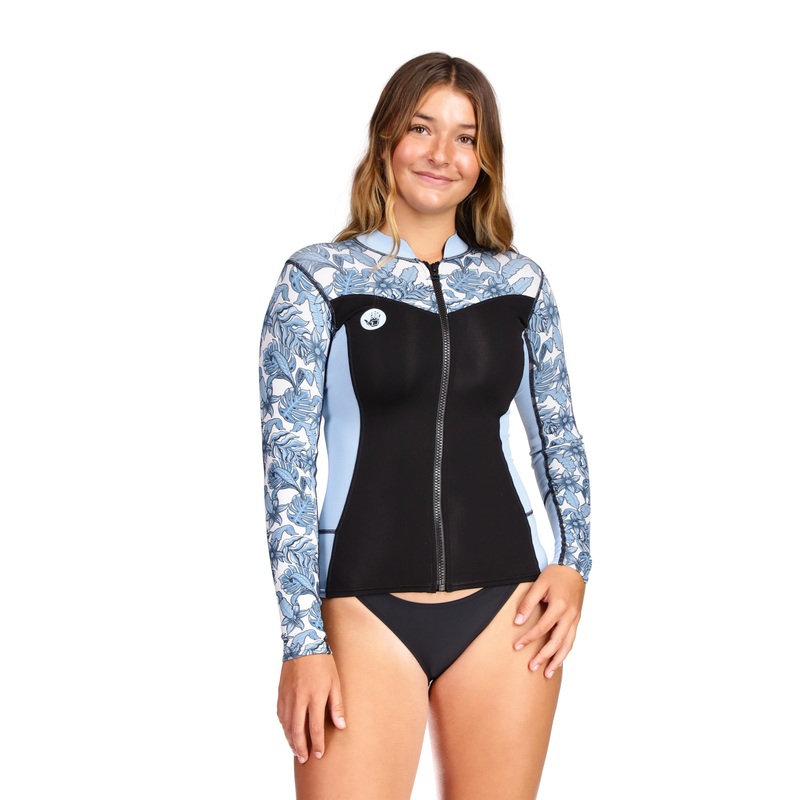 Stellar .5MM Long-Arm Front Zip Wetsuit Top  –  Blue Floral Print