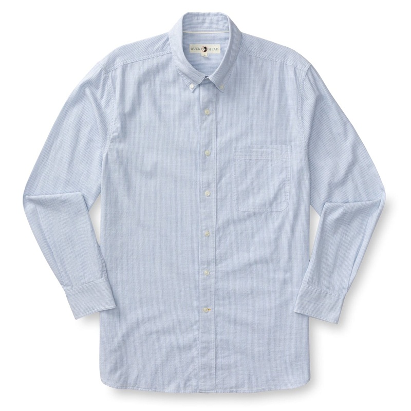 Duck Head Men’s Long Sleeve Cotton Slub Sport Shirt in Light Blue