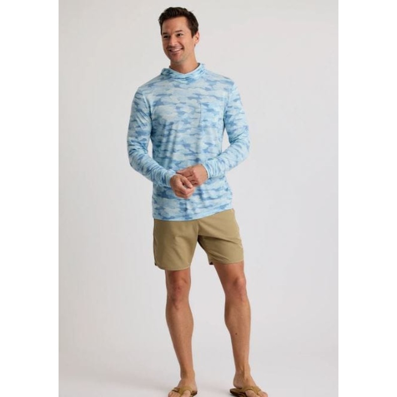 Free Fly Men’s Bamboo Light weight Long Sleeve in Seasmoke Camo Surf Blue
