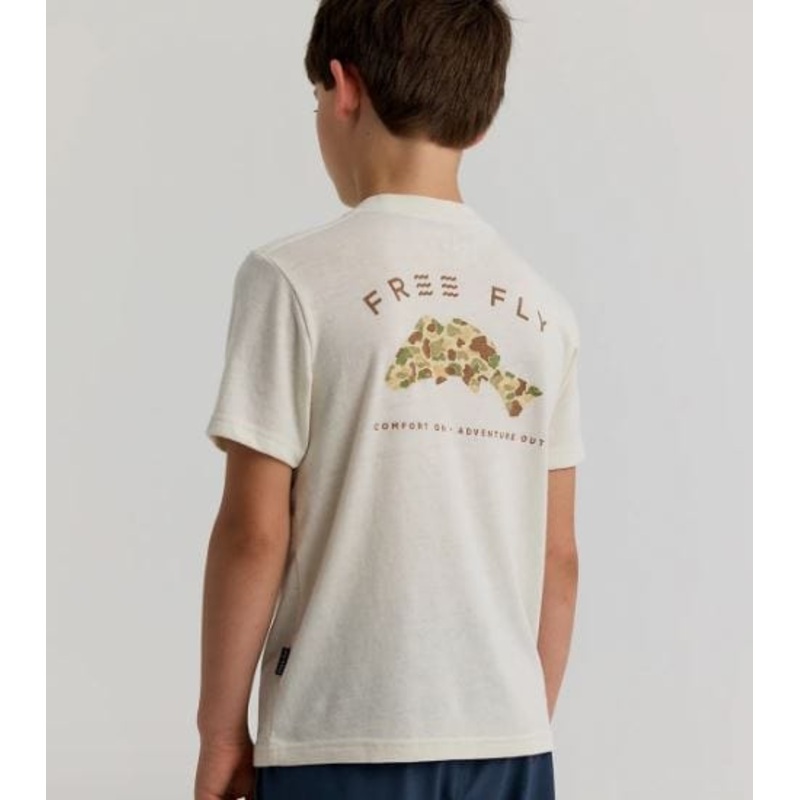 Free Fly Youth Vintage Camo Redfish Tee in Heather Birch