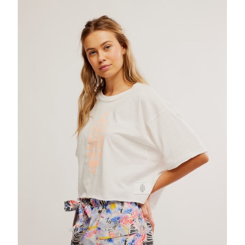 Free People Movement Women’s Inspire Tee Logo in White / Pastel Peach