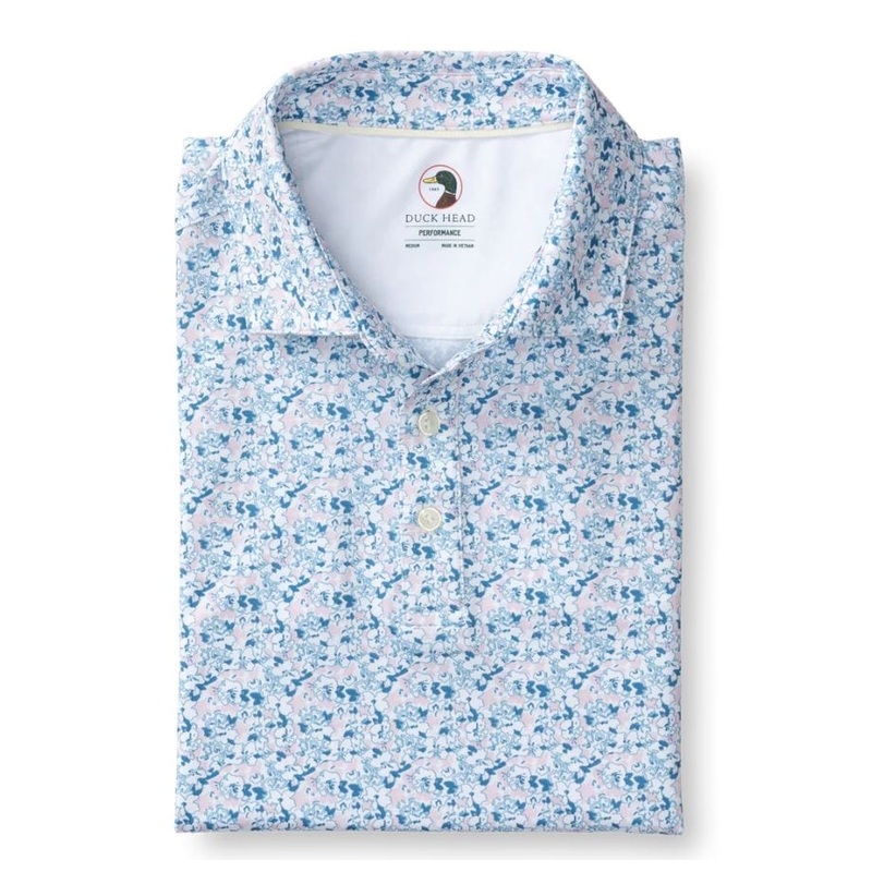 Duck Head Men’s Short Sleeve Long Drive Performance Polo in Pastel Pink