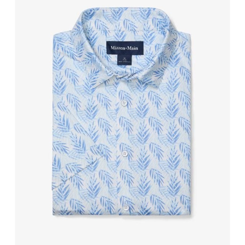 Mizzen + Main Halyard Short Sleeve No Tuck Dress Shirt in Light Blue Palm