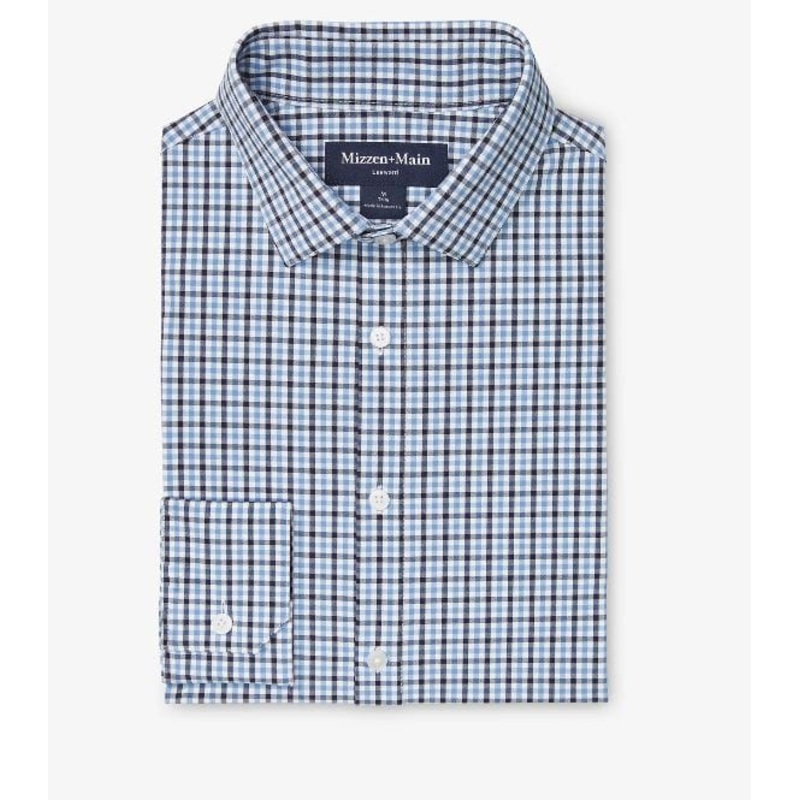 Mizzen + Main Leeward Ls Trim Dress Shirt in Navy Oaklawn Plaid