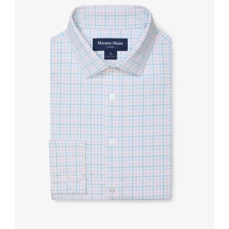 Mizzen + Main Leeward Ls Trim Dress Shirt in White Cameron Plaid