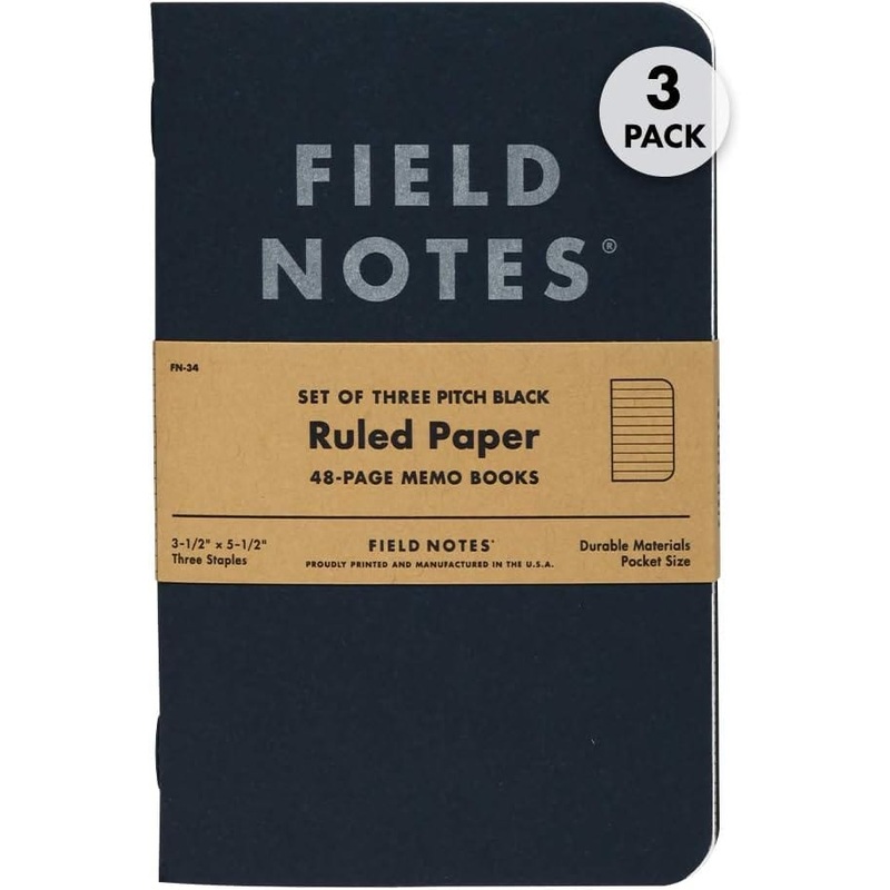 Field Notes Pitch Black Memo Book Ruled 3-Pack
