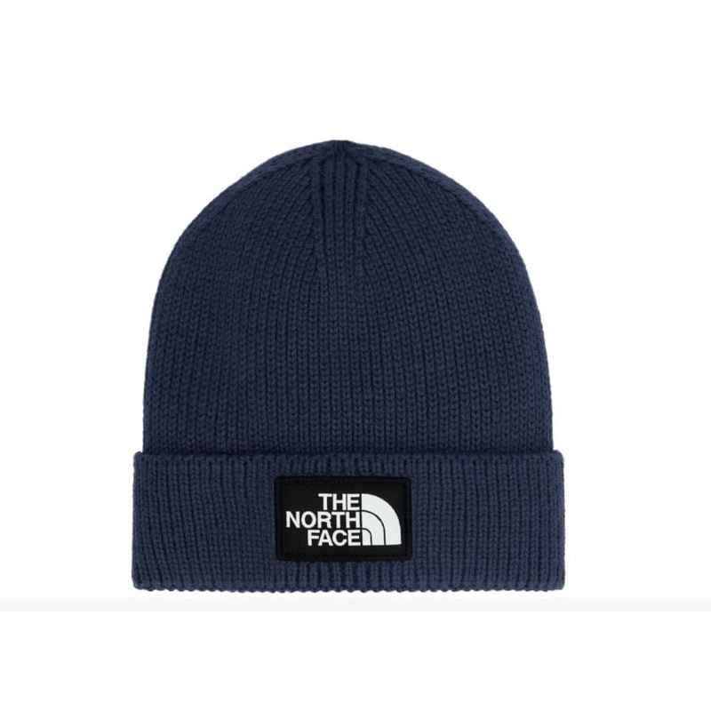 The North Face Logo Box Cuffed Beanie in Summit Navy