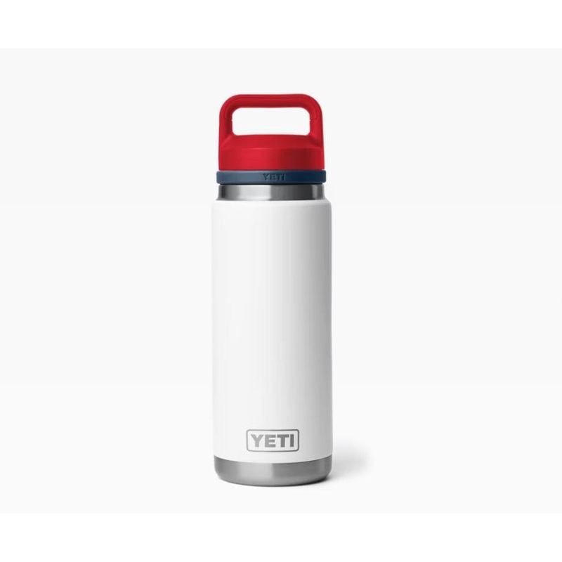 Yeti Rambler 26 Oz Bottle Chug in White / Navy / Rescue Red