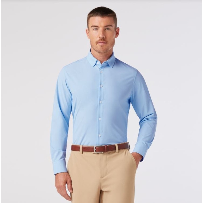 Mizzen + Main Men’s Leeward Long Sleeve Trim Dress Shirt in Light blue straton check